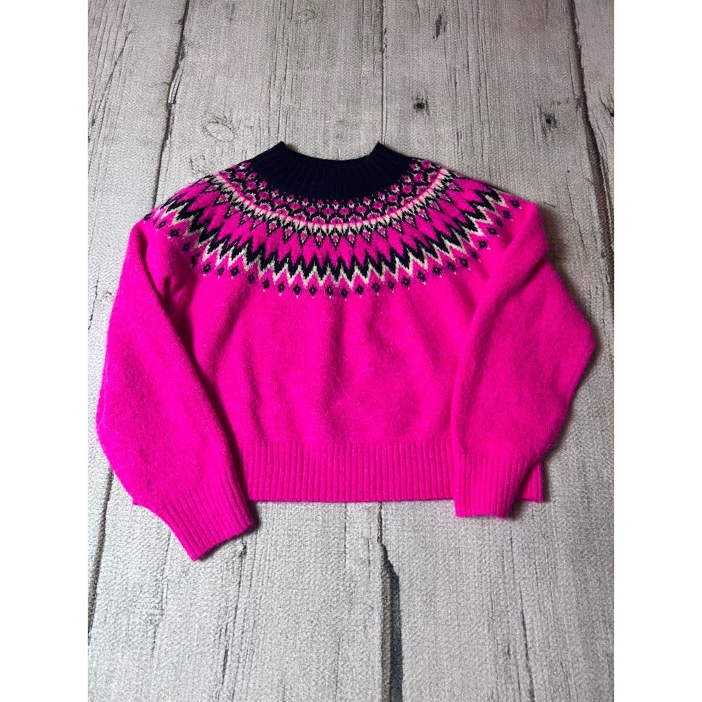 Gap Kids Sweater Girls L 10 Hot Pink Fair‎ Isle Knit Crew Neck Pullover